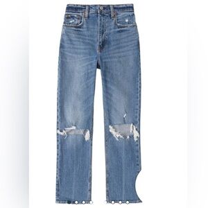 Abercrombie Ultra High Rise Ankle Straight Jeans in Ripped Medium Wash